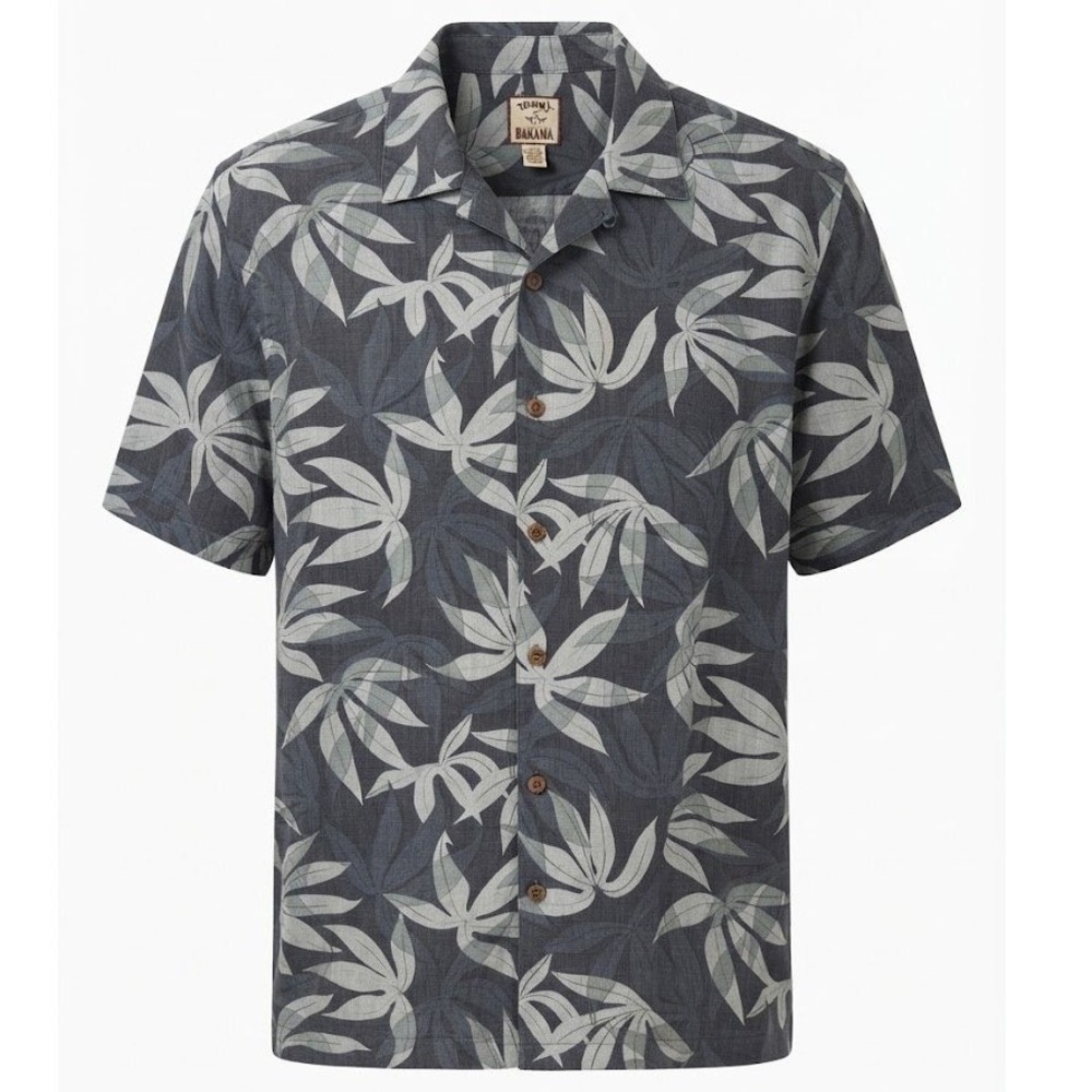 Tommy Bahama Mens XXL 2XL Blue Silk Leaf Print Short Sleeve Camp Shirt - PD